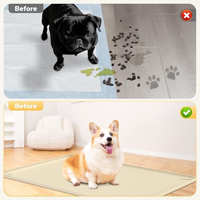 Aisslro Pet Feeding Mat, 31”x21” Absorbent Pet Placemat for Food and Water Bowl, Non-Slip Silicone, Leak-Proof Floor Protection for Quick Dry Water Dispenser Mat for Dog and Cat, Aquamarine