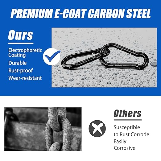 KINLINK 1 Pack Black Carabiner Clip, 5.5 inch Heavy Duty Spring Snap Hook, Large Caribeener Clips for Camping, Swing Set, Hammock, Hiking, Travel, Weight Lifting Machine, Home Gym Equipment