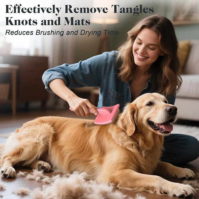 2PCS Slicker Brush for Dogs & Pet Comb,Professional Dog Grooming Brush (Goldendoodles,Poodles,Labradoodles) with Extra Long Pins to Effectively Remove Tangles, Knots and Mats (Light Pink, Large)