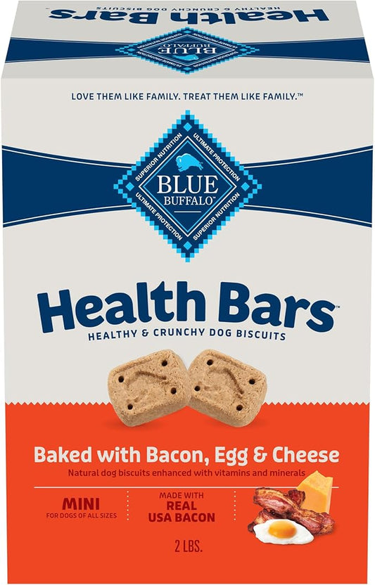 Blue Buffalo Mini Health Bars Crunchy Dog Biscuits, Oven-Baked With Natural Ingredients, Bacon, Egg & Cheese, 2-lb Box