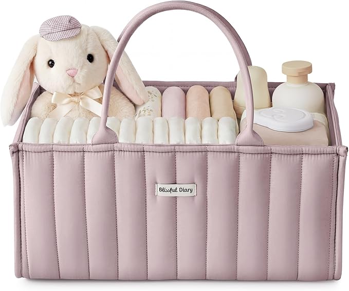 Blissful Diary Baby Diaper Caddy Organizer, Stylish Storage Basket for Newborn Essentials and Diaper Station, Gift for Baby Shower and Registry Must-Have, Mauve Pink | Stylish Storage Basket