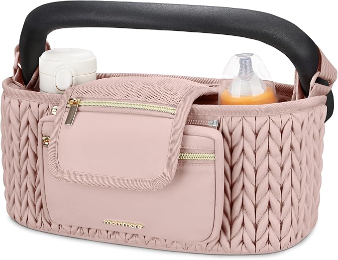mommore Stroller Organizer with Insulated Cup Holders, Adjustable Stroller Caddy with Detachable Phone Bag, Stroller Accessories Fits for Uppababy, Doona, Jogger, Britax (pink)