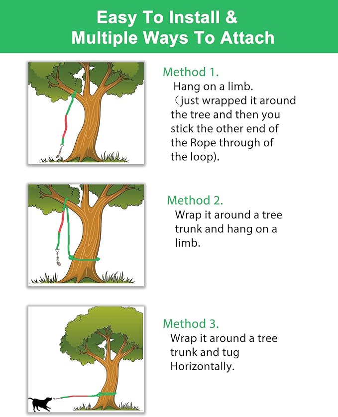 LOOBANI Outdoor Bungee Tug Toy, Dog Toy Hanging from Tree for Small to Large Dogs, Interactive Exercise Play Cord & Tether with Chew Rope Toy (Tree Stump Tug of War-Green)