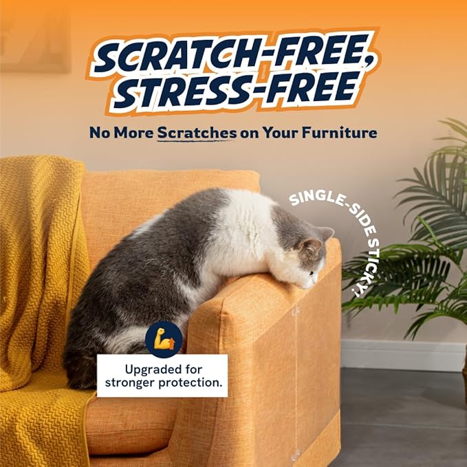 6 Pack Cat Scratch Furniture Protector Sheets – Clear Couch & Sofa Guard from Cat Claws – Easy Apply, Removable, with Twist Pins (3 XL + 3 Large)