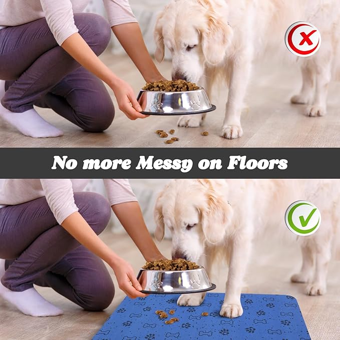 Dog Food Mats,Cat Absorbent Water Bowl Feeding Mats Pet Placemats for Food and Water Spot 16 * 24 inch