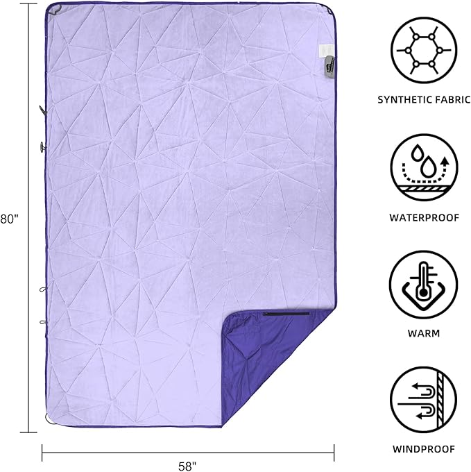 KawaGebo Kamp Outdoor Waterproof Blanket, Foldable Fleece Stadium Blanket for Outdoor Sports Event, Camping, Car, Pet, Picnics - Windproof, Wearable, Machine Washable 80" x 58" (Blue Purple)