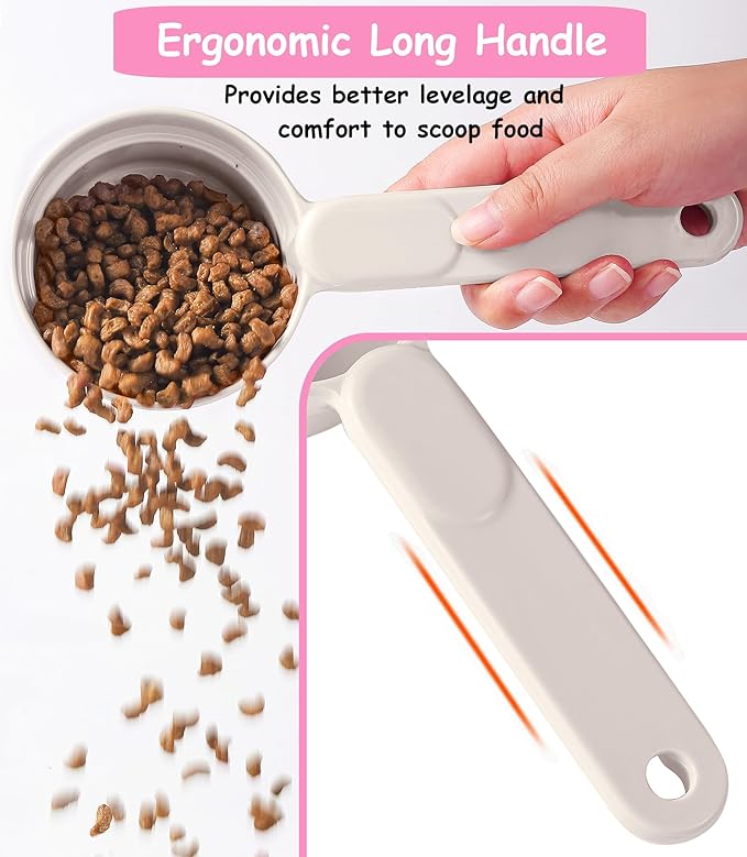 Joyinjojo Dog Food Scoop 1 Cup 1/2 Cup - Melamine Dog Food Measuring Cup, Pet Food Scoop for Dog Cat...Comfortable Long Handle for Easy to Scoop Food, White 1 Cup