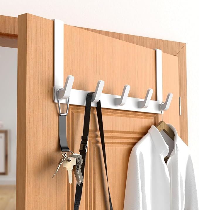CHAUNCEY HOME Over The Door Hooks Hanger with Extended Arms, Fits 1 3/8" Doors, L7U - Coat Rack, Bathroom Accessories and Towel Organizer Holder for Coat Robe Hat - 1 Pack, White