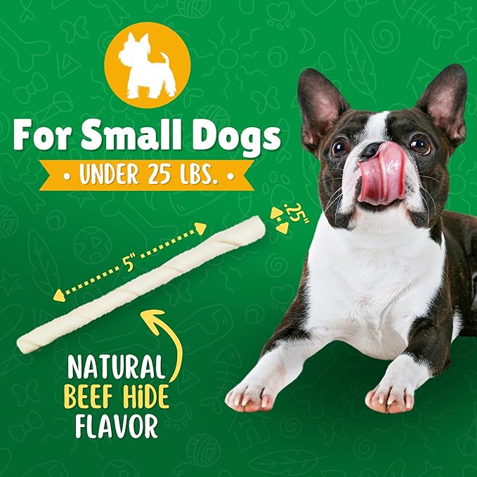 Natural Rawhide Twist Sticks Dog Treats – 125ct. Premium Rawhide Chew Sticks – Long Lasting Chews for Small Dogs and Puppy Treats Made with Natural Beef Hide