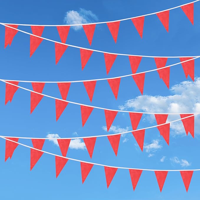100 Feet Red Pennant Banner Flags, 60 Pcs DIY Flag for Birthday, Party, Shops, Outdoor and Indoor Decorations, Festival Celebration (Red)