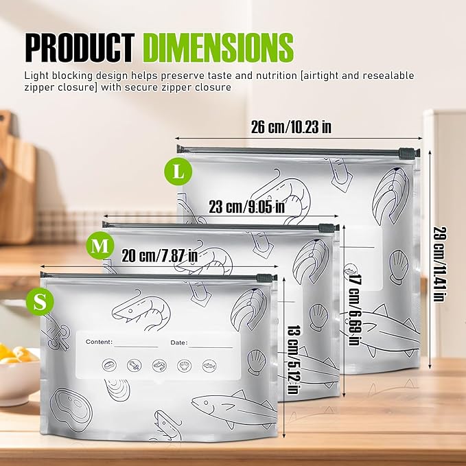 Reusable Aluminum Foil Sealable Storage Bags,30PCS Resealable Vacuum Zipper Pouches for Food, Stand Up Foil Sealable Bags with Label and Zip Lock for Vegetable Fruit Meat
