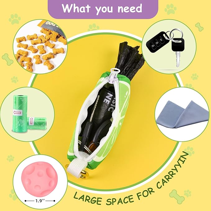 Lime Shape Dog Poop Bag Holder for Leash - Cute Dog Waste Bag Dispenser Carrier, Portable Pet Walking Accessories (Green)