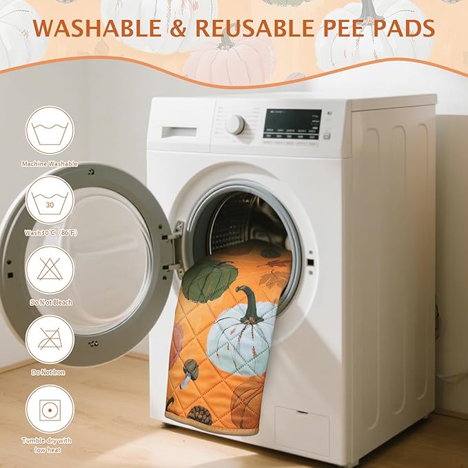 IEUUMLER Washable Pee Pads for Dogs, 2 Pack Pumpkin Pattern Reusable Waterproof Puppy Potty Pads, Non-Slip Absorbent Pet Training Pads for Playpen Crate Bed EU016 Orange Pumpkin, 36x36