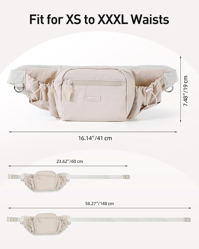 AGPTEK Dog Walking Fanny Pack, Large Capacity Dog Training Treat Pouch, Waist Bag with Removable Snack Pouch, Water Holder, Poop Bag Dispenser, Waterproof Zipper, Adjustable Strap, Beige