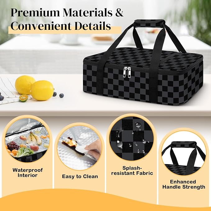 Coobiiya Insulated Casserole Carrier – Portable Tote for Hot or Cold Food, Warmer & Cooler Bag Lunch Bag, Fits 9" x 13" Baking Dish, Ideal for Potluck Parties