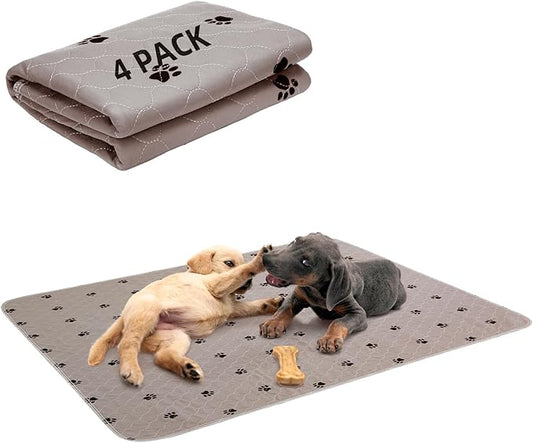 PUPTECK Washable Pee Pads for Dogs - 4 Packs Waterproof Reusable Puppy Potty Training Pads Whelping Mat 24" x 36”- Fast Absorption Non-Slip Pet Food Feeding Mat - Pad for Small Animals