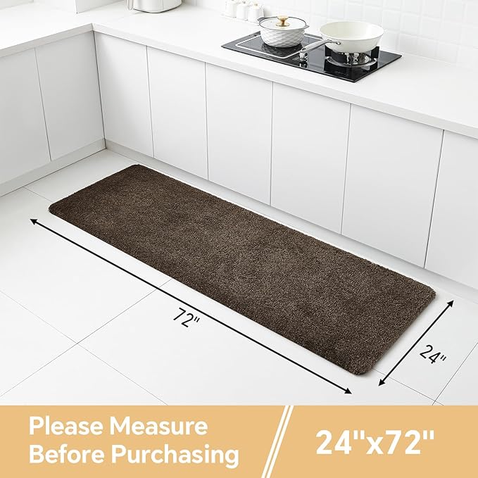 Brown Bathroom Rugs Runner 24"x72" - Extra Long Plush Bath Mat, Non Slip Absorbent Microfiber Floor Rug, Washable and Fluffy - Ideal for Bathroom, Kitchen or Pet Mat Use