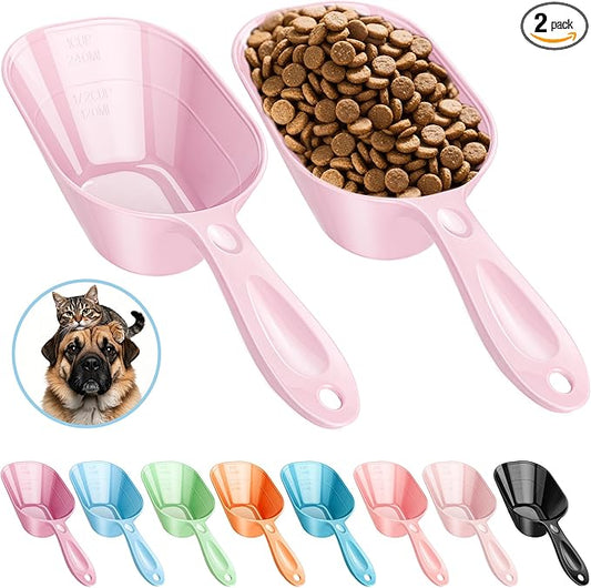 Fenenik Pet Food Scoop 2 Pack, Dog Cup Capacity Cat Food Scooper With Measuring Lines For Dog, Puppy and Cat Coffee Bean, Flour Scoop Light Pink