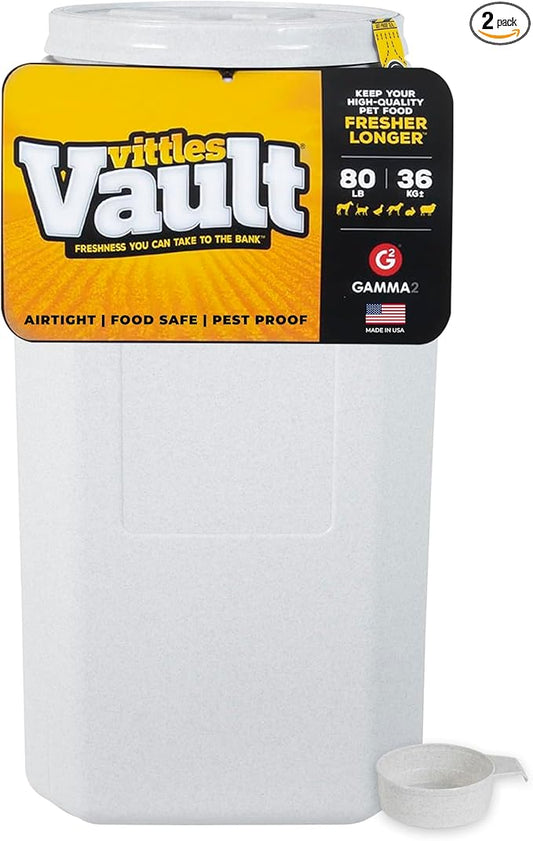 Vittles Vault Traditional Pet Food Storage Container For Dog Kibbles/Bird Seed/Oatmeal/Rice/Flour/Cereal, BPA Free Plastic, Sealed Airtight For Cat Food, Up To 80 lb, Made in USA, With Scoop, Gray