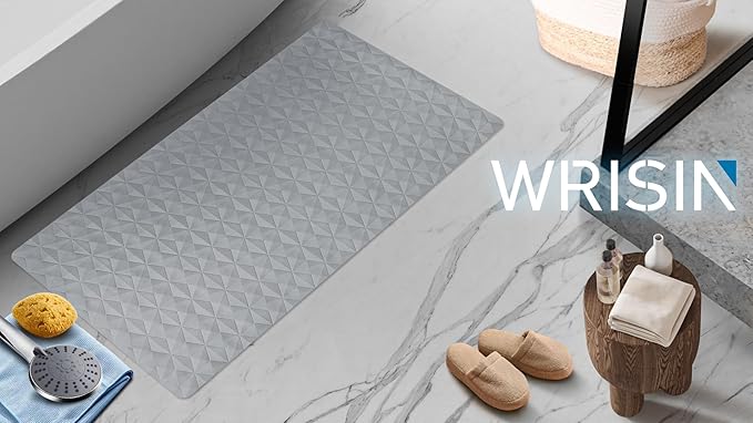 Non Slip Bathtub Mat for Bath Tub Shower - Natural Rubber Mat with Suction Cups - Large Soft Bathroom Safety Mat - Unique Diamond Pattern - Fatigue Relief - Machine Washable - 17 × 35 Inch