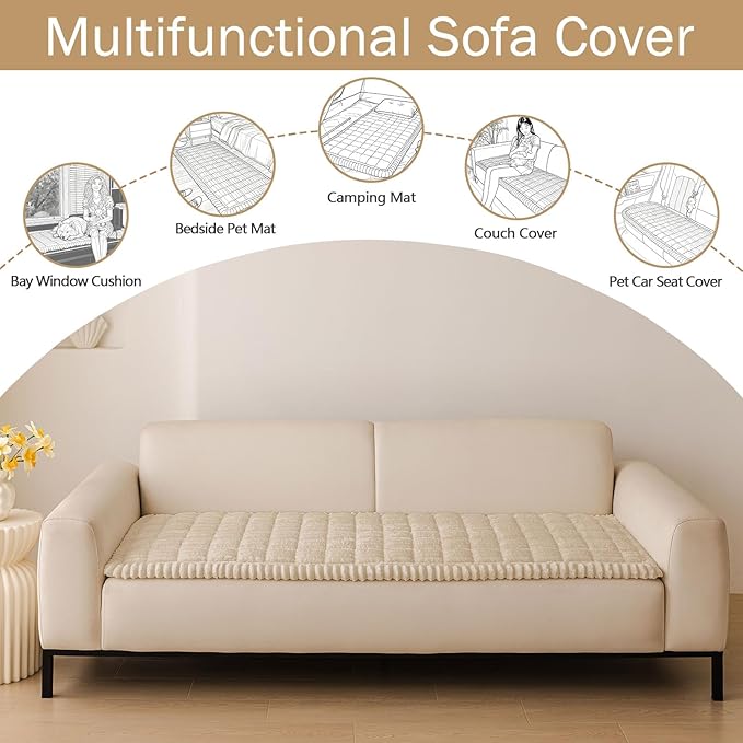 hyha Couch Covers for Dogs Washable, Non Slip Plush Dog Sofa Protectors, Fuzzy Pet Couch Covers for 3 Cushion Sofa Pet Friendly (Apricot, 27.6" x 88")