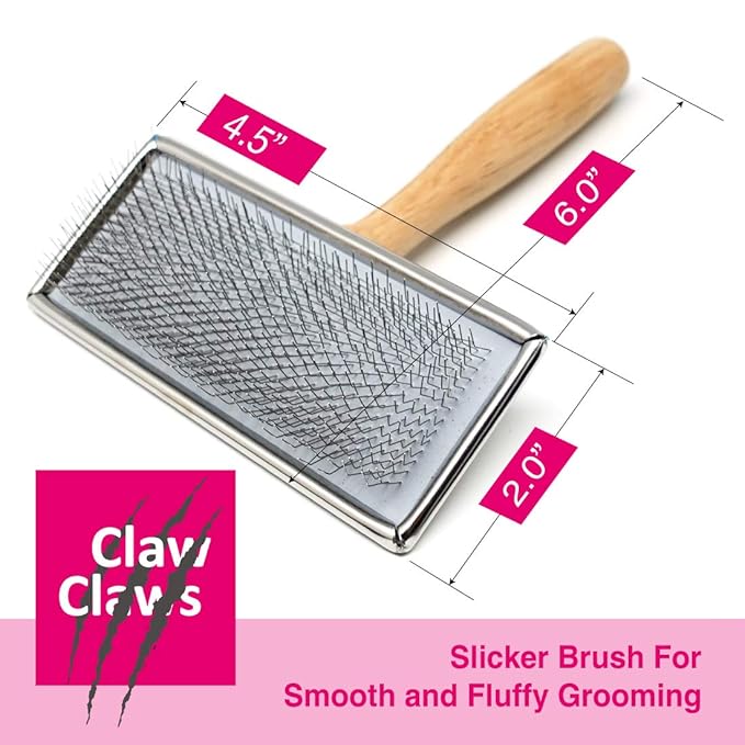 Claw Claws Pet Slicker Brush for Medium Dogs, Wooden Handle with Stainless Steel Soft Pins, Gently Remove Tangled, Loose Undercoat and Mats Hair, Pet Grooming Brush Tool (6.6")