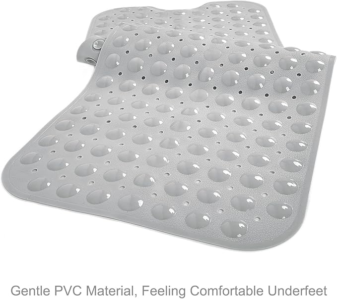 Bathtub Mats for Shower Tub, Extra Long Non-Slip 39 x 16 Inch Bath Mat with Drain Holes and Suction Cups, BathMat for Bathroom with Machine Washable (Opaque Gray)