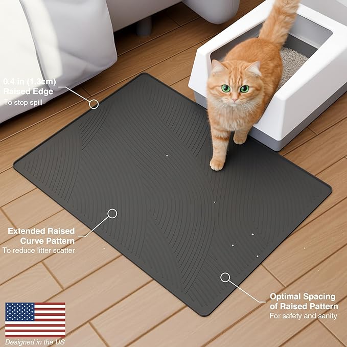 BANLYEO XL Cat Litter Mat - 40x30 in, Water Proof, US Designed Kitty Litter Trapping Mat, Easy to Clean, Scatter Control, Odorless, Less Mess and Clean Floors, Pet Supplies for Indoor Cats, Dark Gray