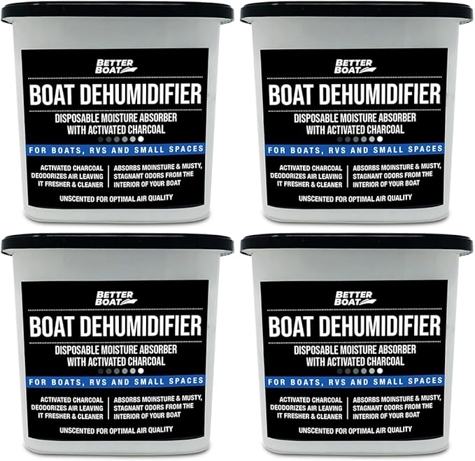 Moisture Absorber and Boat Dehumidifier, Charcoal Odor Remover for Damp Smell and Humidity, Unscented and Fragrance-Free, 4 Pack, Ideal for Basement, Closet, Home, RV, or Boating, No Refill Needed