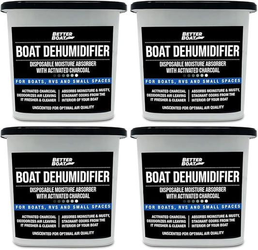 Moisture Absorber and Boat Dehumidifier, Charcoal Odor Remover for Damp Smell and Humidity, Unscented and Fragrance-Free, 4 Pack, Ideal for Basement, Closet, Home, RV, or Boating, No Refill Needed