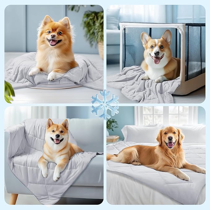 Luciphia Premium Cooling Dog Blanket for Small Medium Dogs Q-max>0.4 Washable Self-Cooling Cat Pet Mat Puppy Breathble Calming Throw for Beds Couches(Light Grey,60x80 inches)