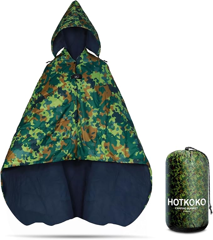 Hooded Stadium Blanket, Waterproof Fleece Wearable Camping Blanket