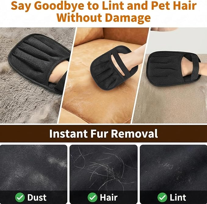 Electrostatic Pet Hair Removal Gloves for Cats & Dogs–Upgraded Reusable Magic Brush Tool for Quick Wiping on Couch, Carpet, Laundry, Car Seat & Pet Beds(2PC-Yellow