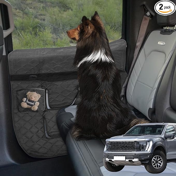 nuoozy Dog Car Door Protector Compatible with Ford F-150 2015 2016-2021 2022 2023 Thickening Pet Vehicle Door Guard Cover with Storage Pocket Anti-Scratch Nonslip Machine Washable Black (2 Pack)
