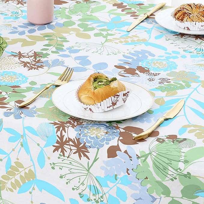 misaya Rectangle Waterproof Vinyl Table Cloth, Wipeable Tablecloth with Flannel Backing, Plastic Table Cover for Dinner, Picnic, Indoor and Outdoor (Leaves, 60" x 120")