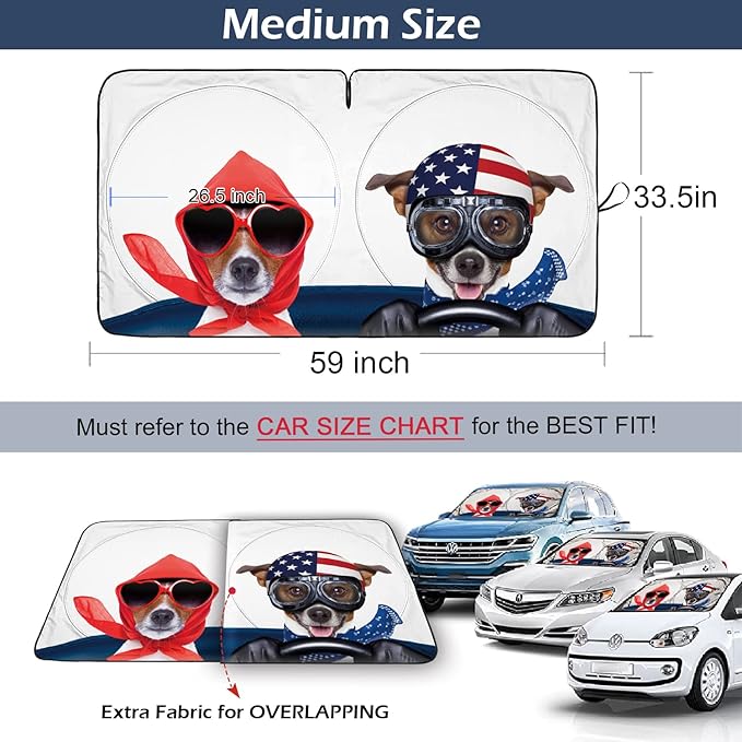 IC ICLOVER Car Windshield Sun Shade with Pet Design, Cute Cartoon Dogs Pattern Automotive Foldable Front Window Sun Visor Protector, Blocks Sun UV Rays Keeps Vehicle Cool (59×33 Inch) Standard Size