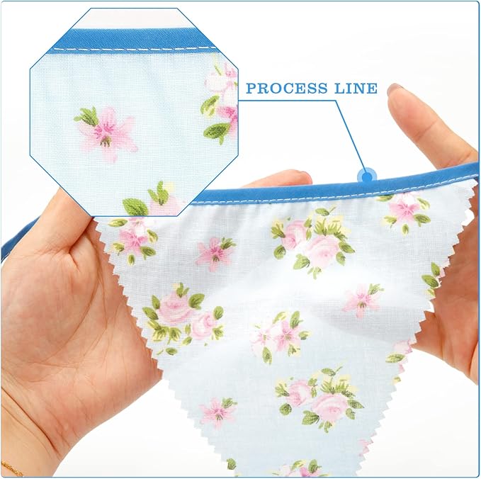 G2PLUS 39Ft Triangle Bunting Banner, 42Pcs Blue Floral Garland Pennant Banner, Reusable Cotton Triangle Flags Party Decoration for Birthday, Wedding, Garden Tea Party, Baby Shower, Room Decor