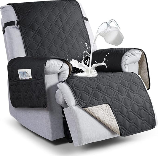 VANSOFY 100% Waterproof Recliner Chair Covers, Recliner Cover Non-Slip Dog Chair Cover Furniture Protector Washable Slipcover with Pocket, Elastic Straps for Pets, Dogs(Black, 20")