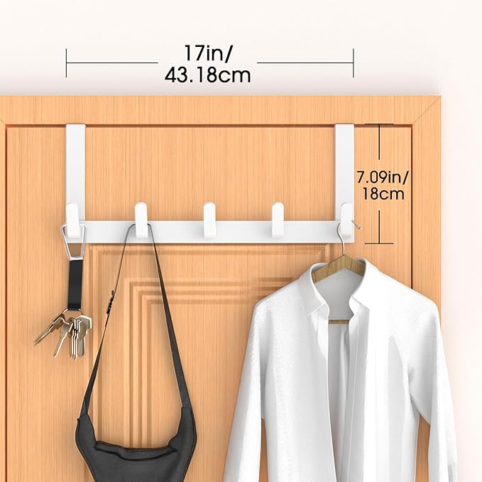 CHAUNCEY HOME Over The Door Hooks Hanger, Heavy Duty Rack for Winter Coat, Fits 1 3/4" Doors, L7U - Bathroom Accessories and Towel Organizer Holder - White