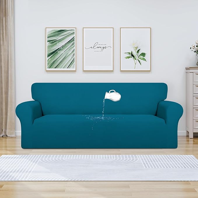 PureFit 100% Dual Waterproof Couch Cover Slipcovers for Couches and Sofas - Stretch Non Slip Fleece Sofa Covers Washable, Leakproof Furniture Protector for Kids, Pets, Dog (Sofa, Peacock Blue)