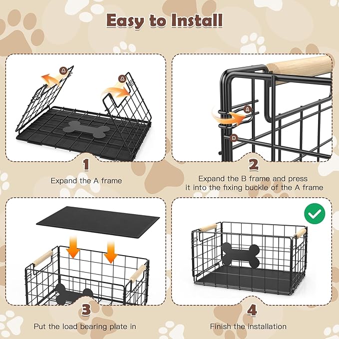 Dog Toy Basket, Chew-Proof Metal Dog Toy Bin with Handles, Pet Stuff Storage Organizer Box for Dogs with Marker Pen, Portable & Foldable Puppy Toys Basket for Living Room, 15''×10.63''×8.27''