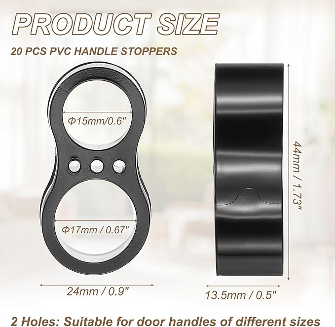 PATIKIL 20pcs Door Handle Stopper, 15/17mm Hole Door Knob Stoppers Wall Protector Bumpers Reusable PVC Plastic Silicone for Home Cabinets Lever Buffer Shield, Black(Double Holes)
