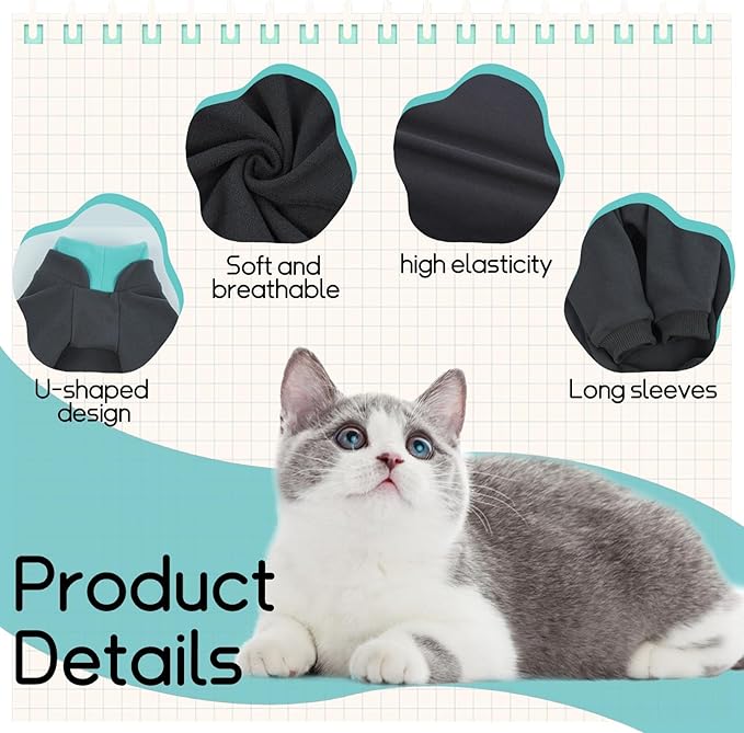 T'CHAQUE Sticky Hair Cat Onesie - Soft Long Sleeve Cat Pajamas, Anti-Shedding,Surgery Recovery Suit, Wound Protection & Preventing Licking, Kitten Sweaters for Male Female, Blue-M