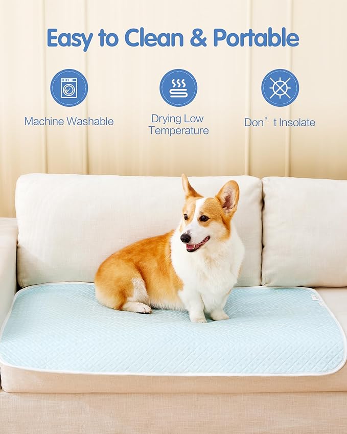 TIMSUNBER Dog Cooling Mat - Instant Cooling Pet Bed for Dogs & Cats, 6-12°F Drop, Non-Toxic & Machine Washable, Anti-Slip Bottom, Cool Mat for Indoor & Travel Use Light Blue 36" x 24"