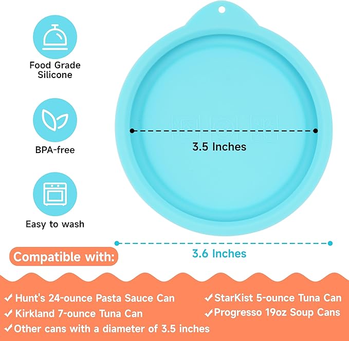 2PCs 3.5-inch Silicone Can Lids for Hunt's | Starkist | Kirkland | Progresso Can, Food Sealing Lids for 3.5-inch Can, Can Cover for Canned Good, Can Toppers, Freezer&Dishwasher Safe (Can NOT Included)