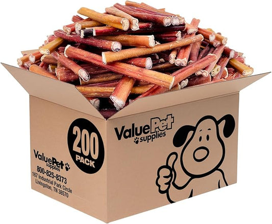 ValueBull Bully Sticks for Dogs, Medium 6 Inch, 200 Count Bulk Pack - All Natural, Grass Fed, Single Ingredient, Long Lasting Dog Treats