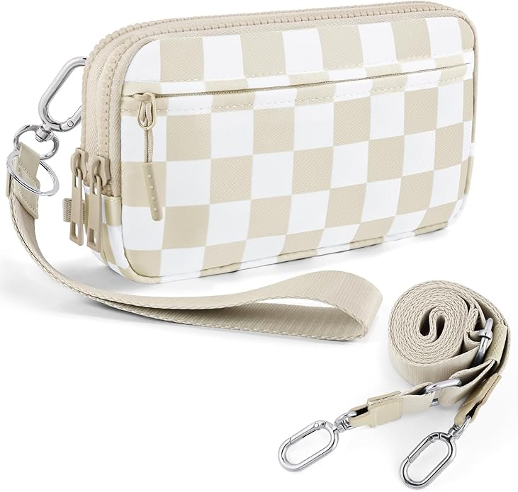 Checkered WristleWallets for Women, RFID Wallet Crossbody with 4 Zippers, Credit Card Holder Cell Phone Organizer