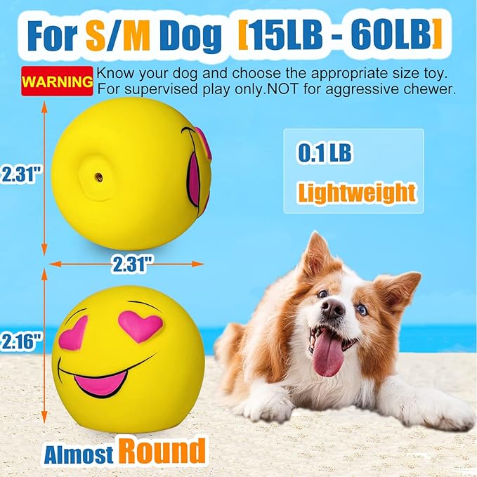 HOLYSTEED Squeaky Dog Toys for Medium Dogs, Soft Latex Squeaky Dog Balls, Smile Dog Toys 6pcs Round Balls for Small, Medium Breeds