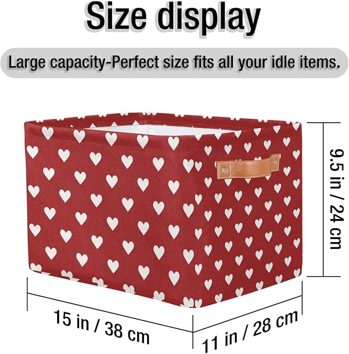 Valentines Day Cubes Storage Baskets,Love Heart Clothes Storage Box Bin,Open Shelves Basket Organizer Kid Boys Girls Toy Gifts Basket Empty for Bedroom Decorative