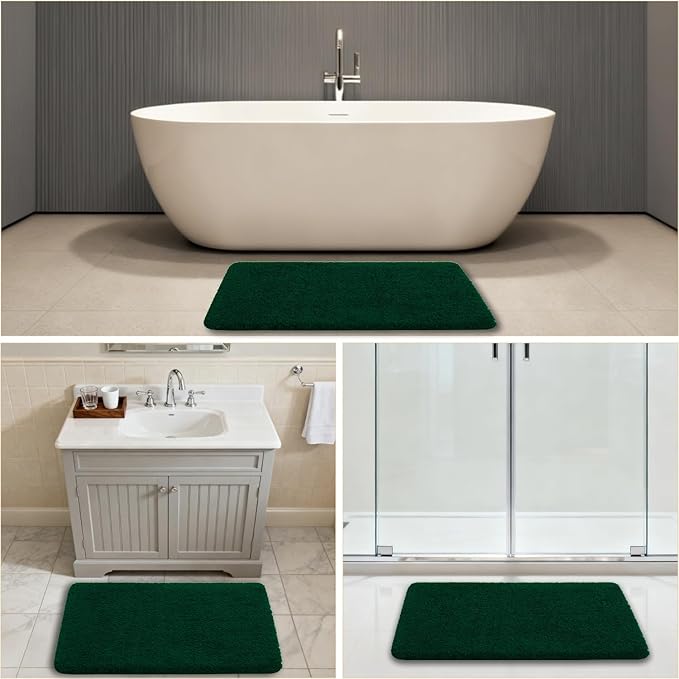 Verdant Green Bathroom Rugs 24"x36" - Fluffy Microfiber Bath Mat, Non Slip and Absorbent Bathroom Floor Mat, Machine Washable Plush Rug - Ideal for Tub, Cabinet or Washroom